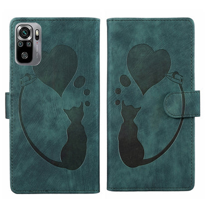 Xiaomi Redmi Note 10S Pen Heart Cat Embossed Leather Phone Case with Wear-Resistant TPU+PU, Lightweight Wallet Stand Function, and Precise Cutouts for Ultimate Protection