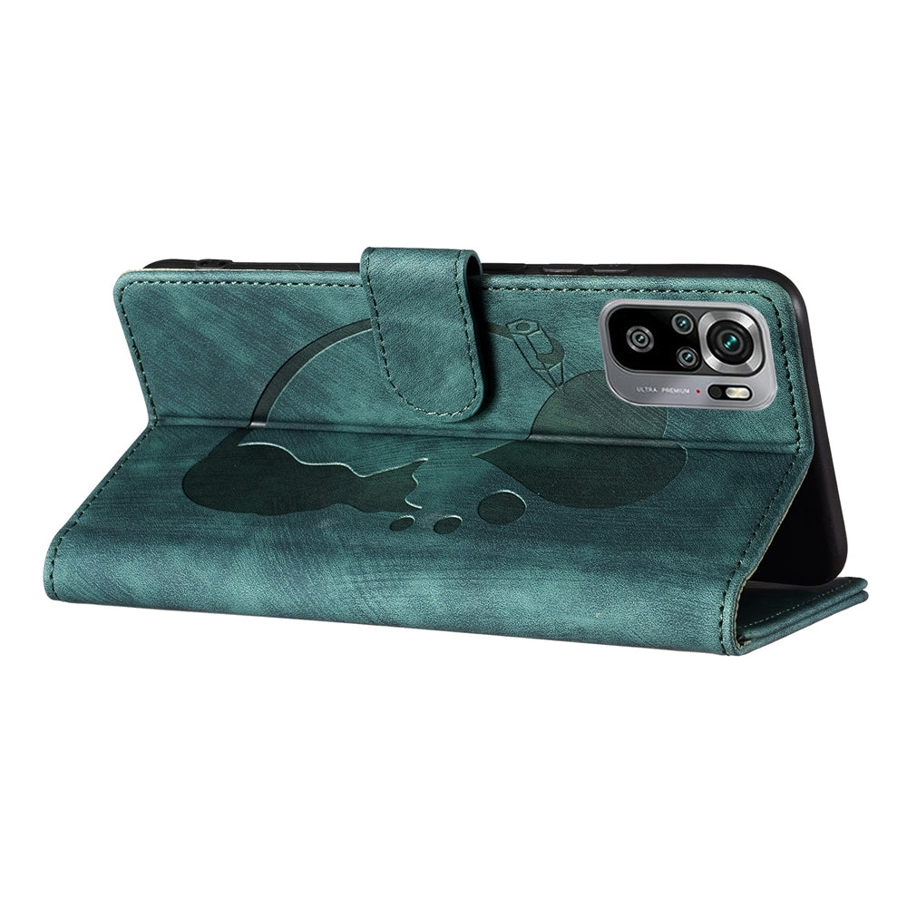 Xiaomi Redmi Note 10S Pen Heart Cat Embossed Leather Phone Case with Wear-Resistant TPU+PU, Lightweight Wallet Stand Function, and Precise Cutouts for Ultimate Protection