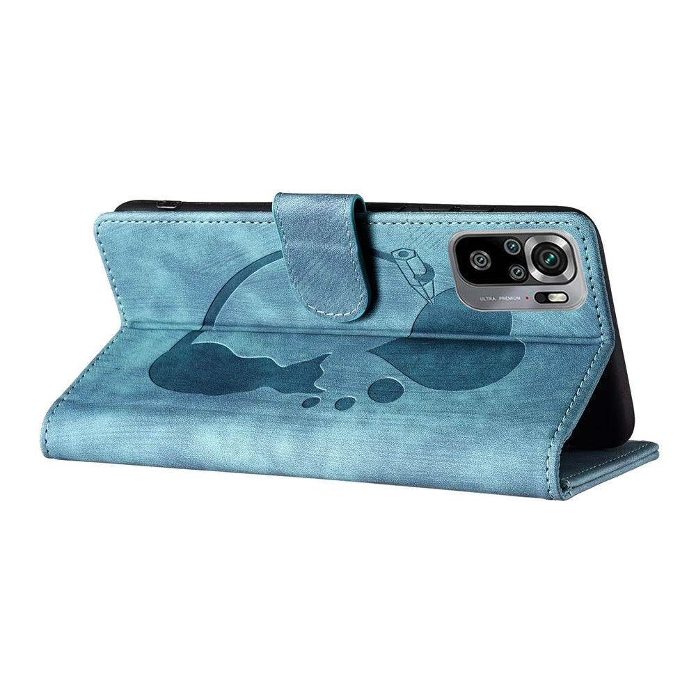 Xiaomi Redmi Note 10S Pen Heart Cat Embossed Leather Phone Case with Wear-Resistant TPU+PU, Lightweight Wallet Stand Function, and Precise Cutouts for Ultimate Protection