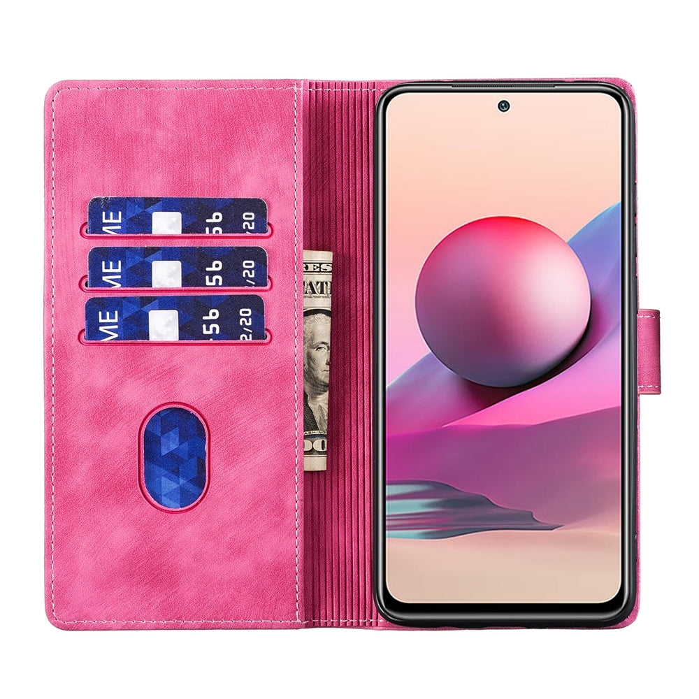 Xiaomi Redmi Note 10S Pen Heart Cat Embossed Leather Phone Case with Wear-Resistant TPU+PU, Lightweight Wallet Stand Function, and Precise Cutouts for Ultimate Protection