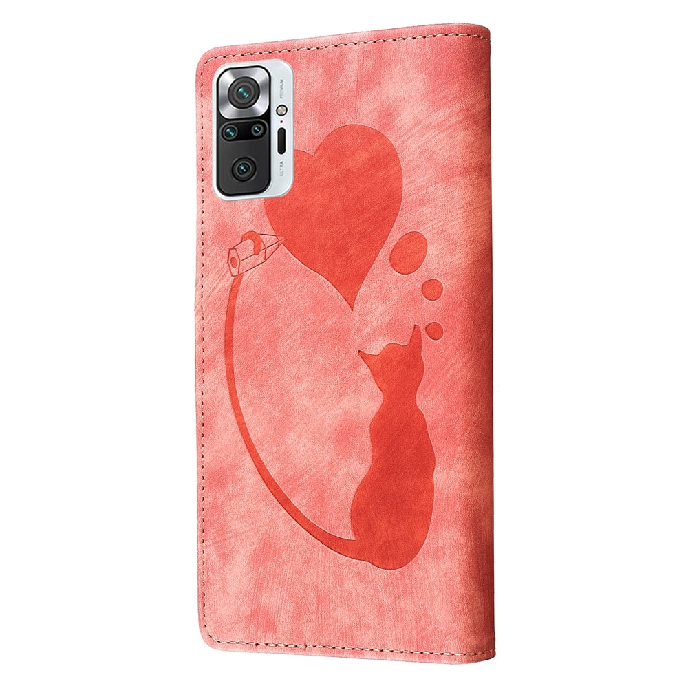 Xiaomi Redmi Note 10 Pro Pen Heart Cat Embossed Leather Phone Case with Wear-Resistant TPU+PU, Lightweight Wallet Stand Function, and Precise Cutouts for Ultimate Protection