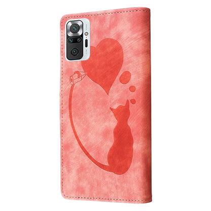Xiaomi Redmi Note 10 Pro Pen Heart Cat Embossed Leather Phone Case with Wear-Resistant TPU+PU, Lightweight Wallet Stand Function, and Precise Cutouts for Ultimate Protection