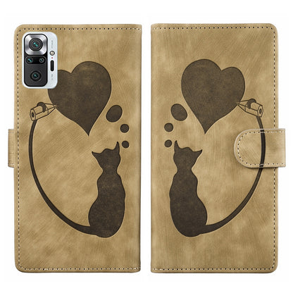 Xiaomi Redmi Note 10 Pro Pen Heart Cat Embossed Leather Phone Case with Wear-Resistant TPU+PU, Lightweight Wallet Stand Function, and Precise Cutouts for Ultimate Protection