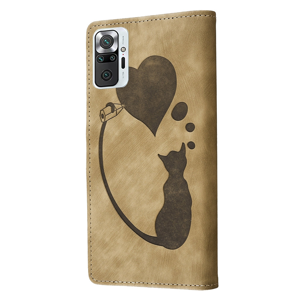 Xiaomi Redmi Note 10 Pro Pen Heart Cat Embossed Leather Phone Case with Wear-Resistant TPU+PU, Lightweight Wallet Stand Function, and Precise Cutouts for Ultimate Protection