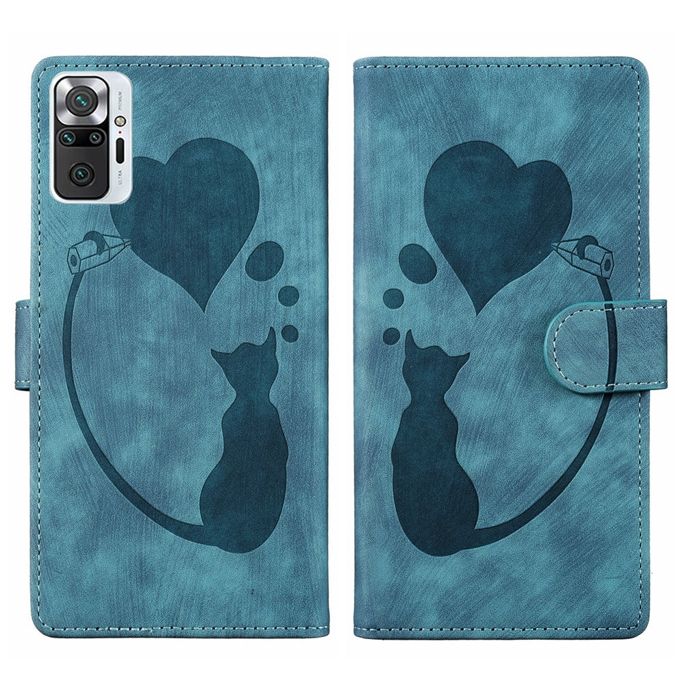Xiaomi Redmi Note 10 Pro Pen Heart Cat Embossed Leather Phone Case with Wear-Resistant TPU+PU, Lightweight Wallet Stand Function, and Precise Cutouts for Ultimate Protection