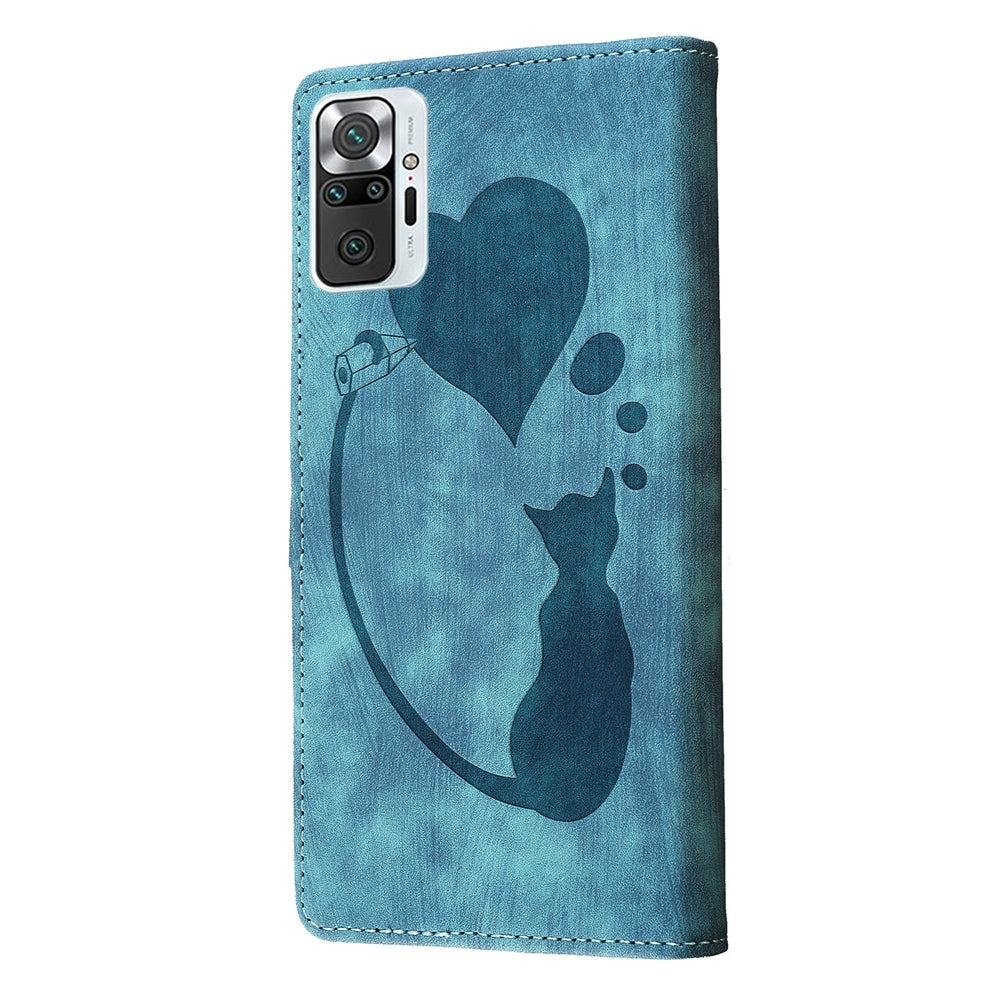 Xiaomi Redmi Note 10 Pro Pen Heart Cat Embossed Leather Phone Case with Wear-Resistant TPU+PU, Lightweight Wallet Stand Function, and Precise Cutouts for Ultimate Protection