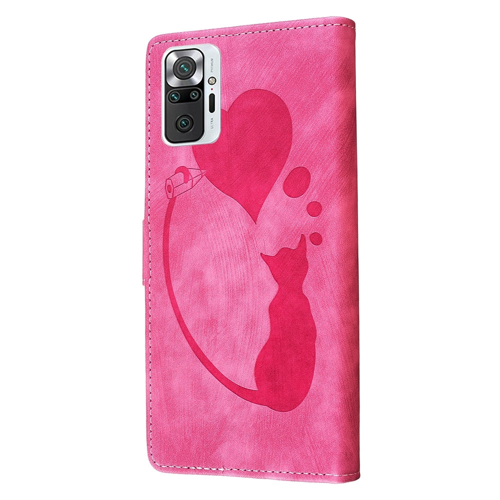 Xiaomi Redmi Note 10 Pro Pen Heart Cat Embossed Leather Phone Case with Wear-Resistant TPU+PU, Lightweight Wallet Stand Function, and Precise Cutouts for Ultimate Protection