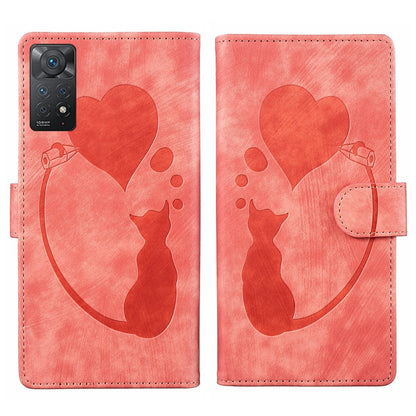 Xiaomi Redmi Note 11 Pro 5G Pen Heart Cat Embossed Leather Phone Case with Wear-Resistant TPU+PU, Lightweight Wallet Stand Function, and Precise Cutouts for Ultimate Protection
