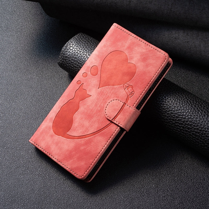 Xiaomi Redmi Note 11 Pro 5G Pen Heart Cat Embossed Leather Phone Case with Wear-Resistant TPU+PU, Lightweight Wallet Stand Function, and Precise Cutouts for Ultimate Protection
