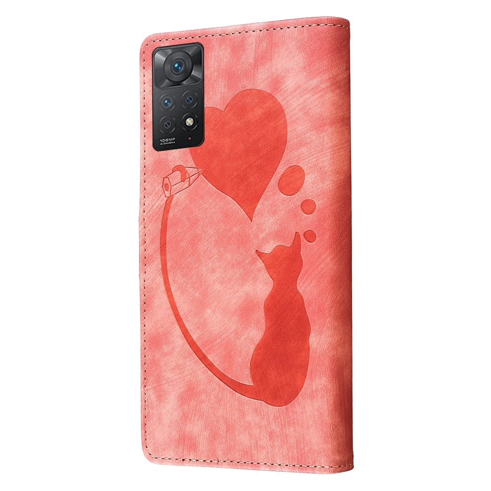 Xiaomi Redmi Note 11 Pro 5G Pen Heart Cat Embossed Leather Phone Case with Wear-Resistant TPU+PU, Lightweight Wallet Stand Function, and Precise Cutouts for Ultimate Protection