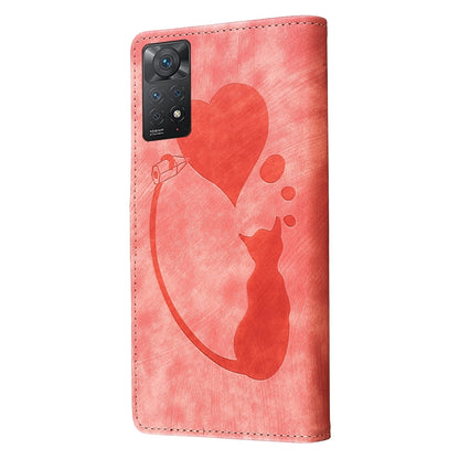 Xiaomi Redmi Note 11 Pro 5G Pen Heart Cat Embossed Leather Phone Case with Wear-Resistant TPU+PU, Lightweight Wallet Stand Function, and Precise Cutouts for Ultimate Protection
