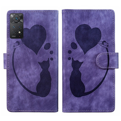 Xiaomi Redmi Note 11 Pro 5G Pen Heart Cat Embossed Leather Phone Case with Wear-Resistant TPU+PU, Lightweight Wallet Stand Function, and Precise Cutouts for Ultimate Protection