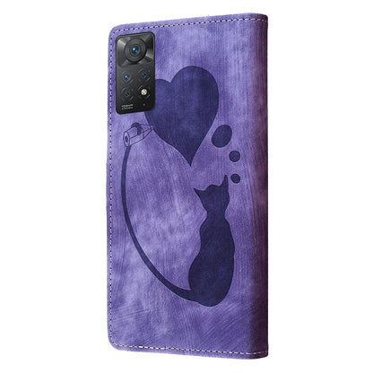 Xiaomi Redmi Note 11 Pro 5G Pen Heart Cat Embossed Leather Phone Case with Wear-Resistant TPU+PU, Lightweight Wallet Stand Function, and Precise Cutouts for Ultimate Protection