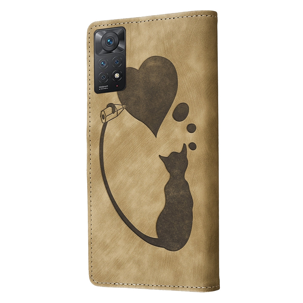 Xiaomi Redmi Note 11 Pro 5G Pen Heart Cat Embossed Leather Phone Case with Wear-Resistant TPU+PU, Lightweight Wallet Stand Function, and Precise Cutouts for Ultimate Protection