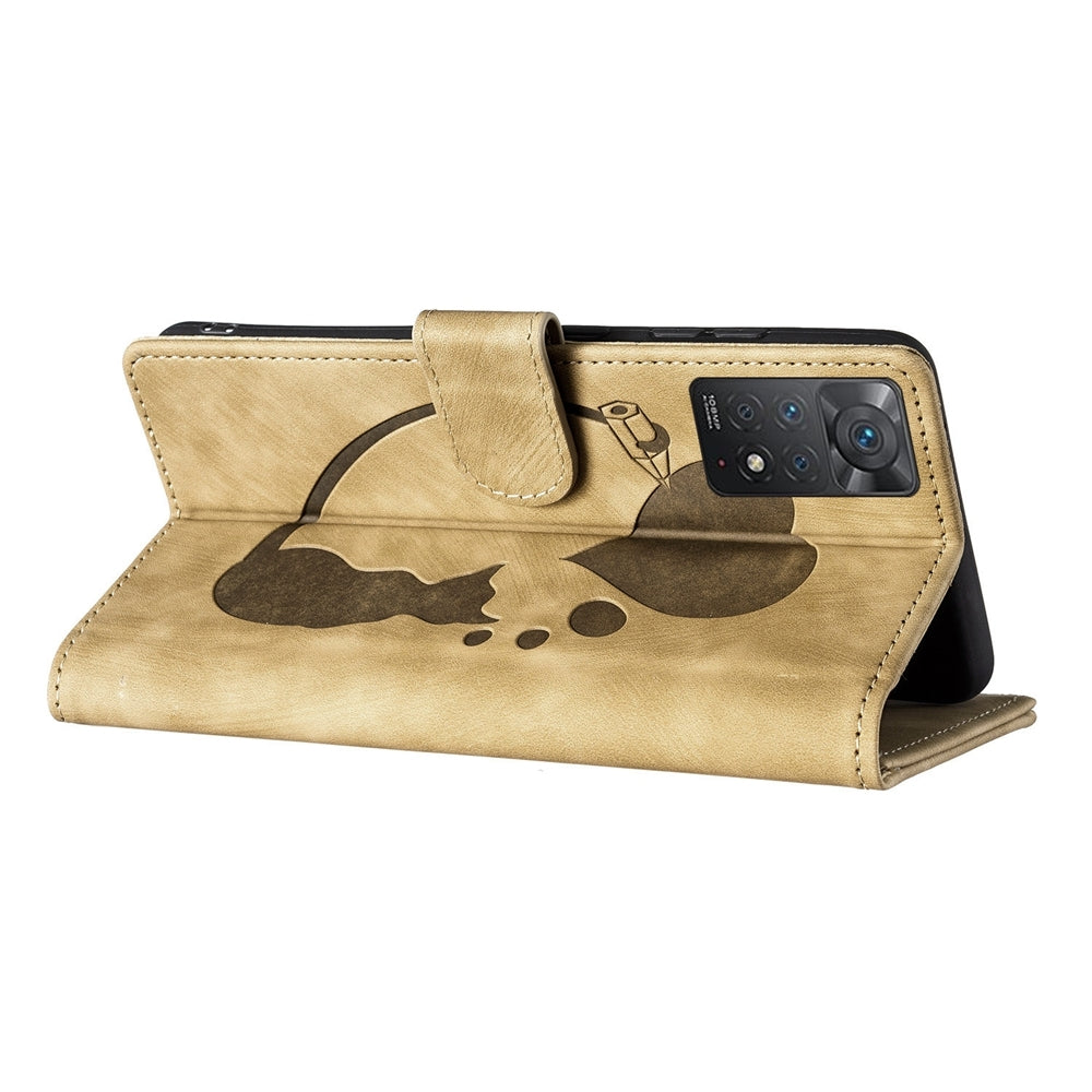 Xiaomi Redmi Note 11 Pro 5G Pen Heart Cat Embossed Leather Phone Case with Wear-Resistant TPU+PU, Lightweight Wallet Stand Function, and Precise Cutouts for Ultimate Protection