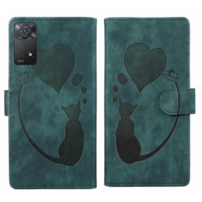 Xiaomi Redmi Note 11 Pro 5G Pen Heart Cat Embossed Leather Phone Case with Wear-Resistant TPU+PU, Lightweight Wallet Stand Function, and Precise Cutouts for Ultimate Protection