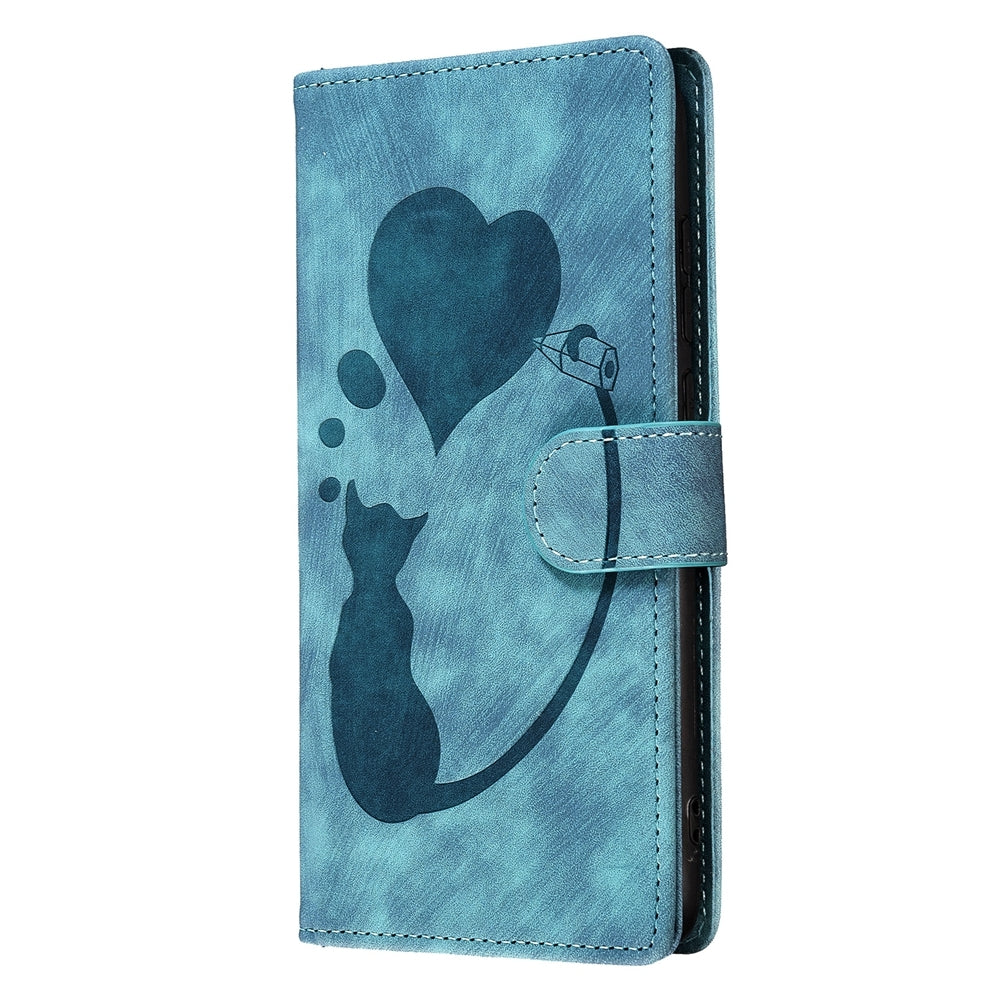 Xiaomi Redmi Note 11 Pro 5G Pen Heart Cat Embossed Leather Phone Case with Wear-Resistant TPU+PU, Lightweight Wallet Stand Function, and Precise Cutouts for Ultimate Protection