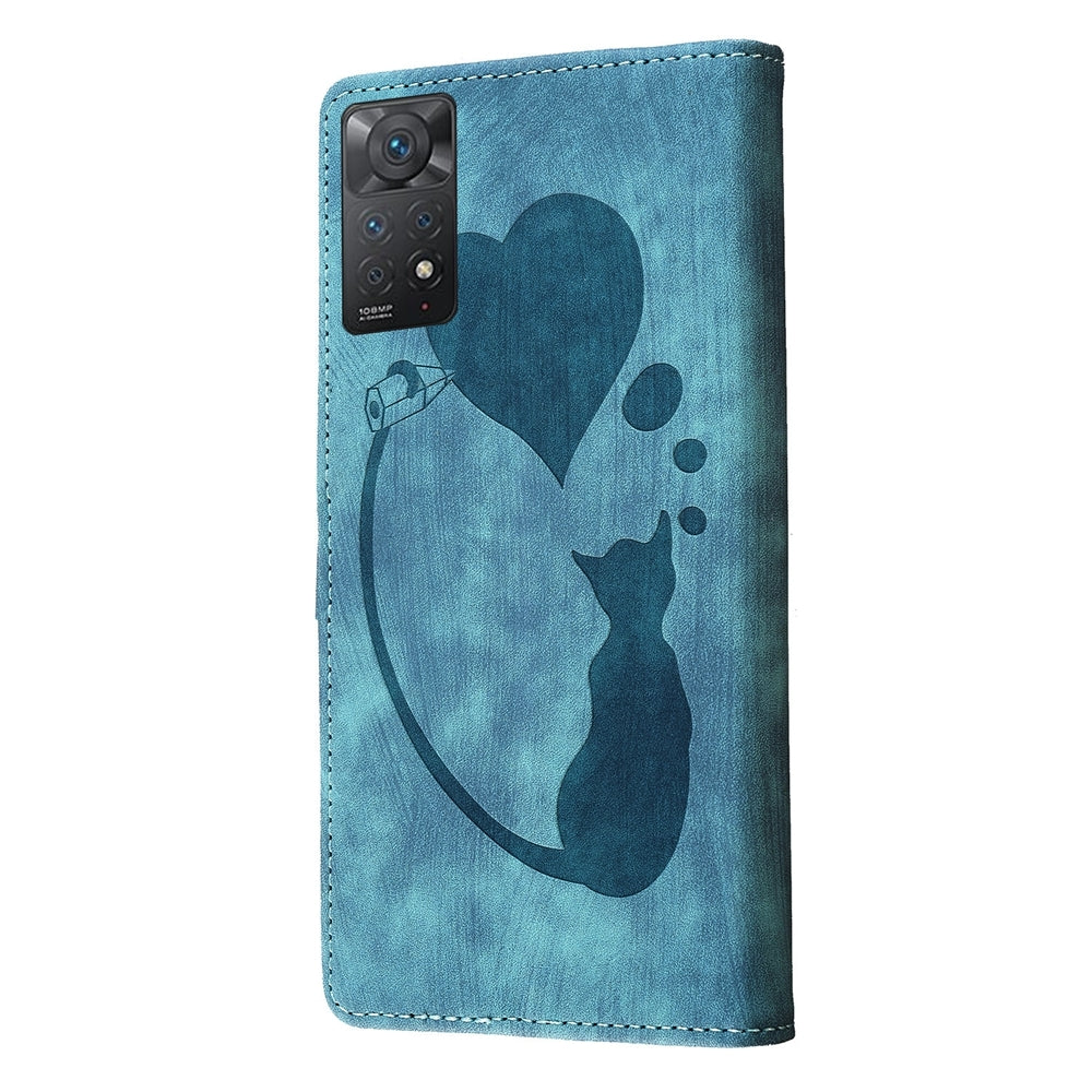Xiaomi Redmi Note 11 Pro 5G Pen Heart Cat Embossed Leather Phone Case with Wear-Resistant TPU+PU, Lightweight Wallet Stand Function, and Precise Cutouts for Ultimate Protection