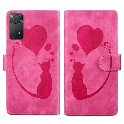 Xiaomi Redmi Note 11 Pro 5G Pen Heart Cat Embossed Leather Phone Case with Wear-Resistant TPU+PU, Lightweight Wallet Stand Function, and Precise Cutouts for Ultimate Protection