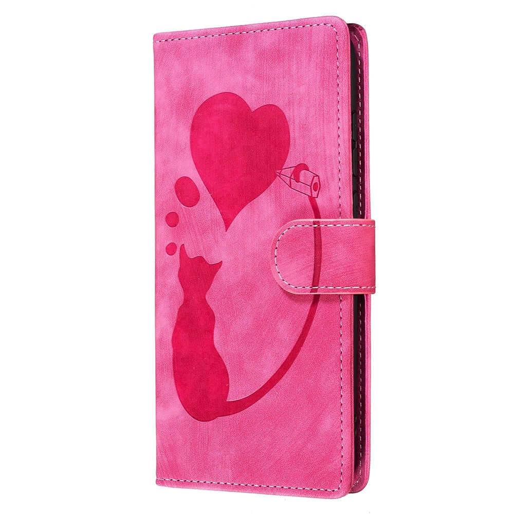 Xiaomi Redmi Note 11 Pro 5G Pen Heart Cat Embossed Leather Phone Case with Wear-Resistant TPU+PU, Lightweight Wallet Stand Function, and Precise Cutouts for Ultimate Protection
