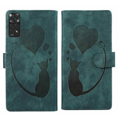 Xiaomi Redmi Note 11S 4G Pen Heart Cat Embossed Leather Phone Case with Wear-Resistant TPU+PU, Lightweight Wallet Stand Function, and Precise Cutouts for Ultimate Protection