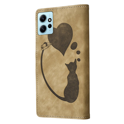Xiaomi Redmi Note 12 4G Global Pen Heart Cat Embossed Leather Phone Case with Wear-Resistant TPU+PU, Lightweight Wallet Stand Function, and Precise Cutouts for Ultimate Protection