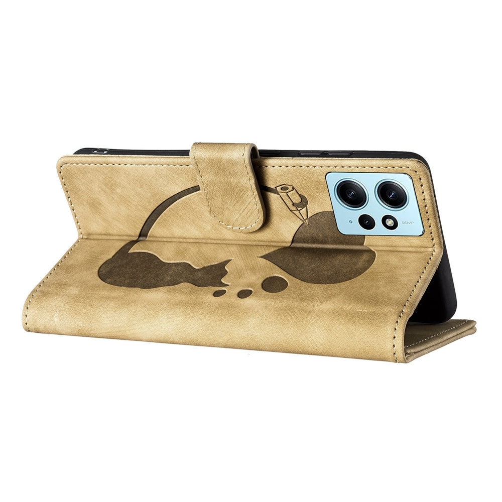 Xiaomi Redmi Note 12 4G Global Pen Heart Cat Embossed Leather Phone Case with Wear-Resistant TPU+PU, Lightweight Wallet Stand Function, and Precise Cutouts for Ultimate Protection
