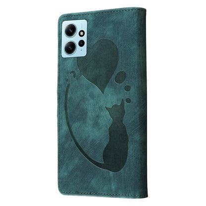Xiaomi Redmi Note 12 4G Global Pen Heart Cat Embossed Leather Phone Case with Wear-Resistant TPU+PU, Lightweight Wallet Stand Function, and Precise Cutouts for Ultimate Protection