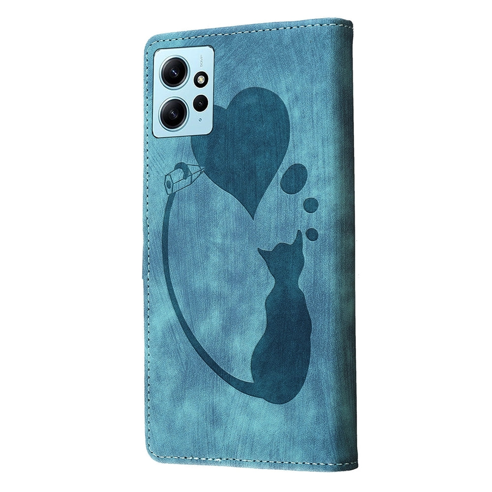 Xiaomi Redmi Note 12 4G Global Pen Heart Cat Embossed Leather Phone Case with Wear-Resistant TPU+PU, Lightweight Wallet Stand Function, and Precise Cutouts for Ultimate Protection