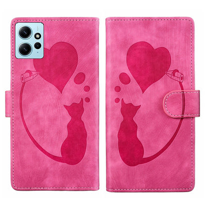 Xiaomi Redmi Note 12 4G Global Pen Heart Cat Embossed Leather Phone Case with Wear-Resistant TPU+PU, Lightweight Wallet Stand Function, and Precise Cutouts for Ultimate Protection