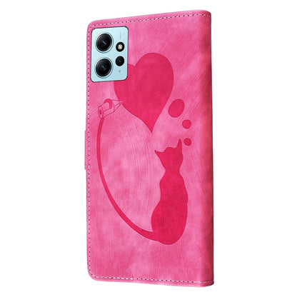 Xiaomi Redmi Note 12 4G Global Pen Heart Cat Embossed Leather Phone Case with Wear-Resistant TPU+PU, Lightweight Wallet Stand Function, and Precise Cutouts for Ultimate Protection