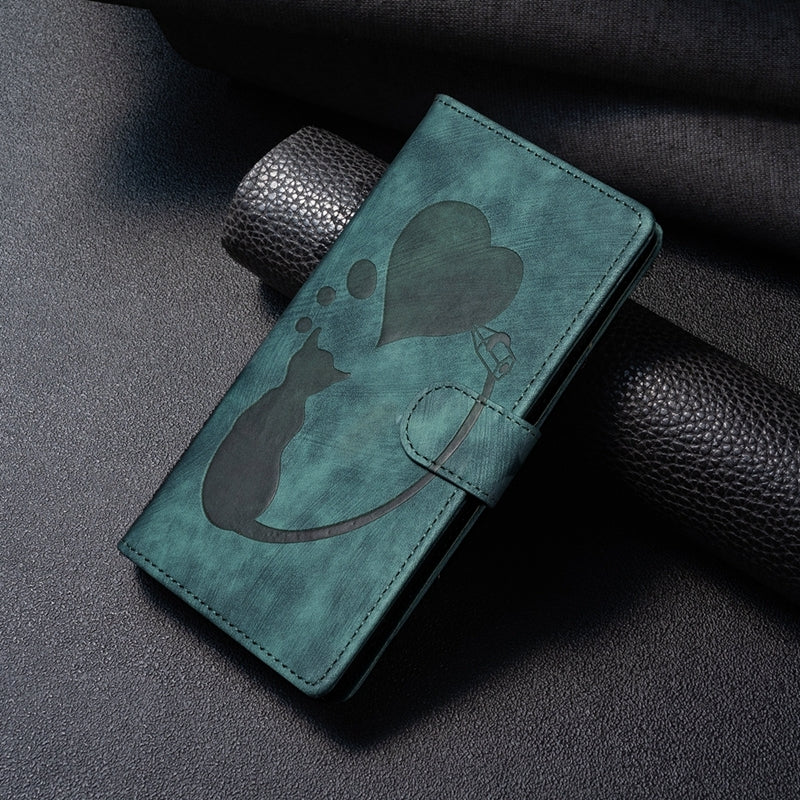 Xiaomi Redmi Note 12 5G Global Pen Heart Cat Embossed Leather Phone Case with Wear-Resistant TPU+PU, Lightweight Wallet Stand Function, and Precise Cutouts for Ultimate Protection