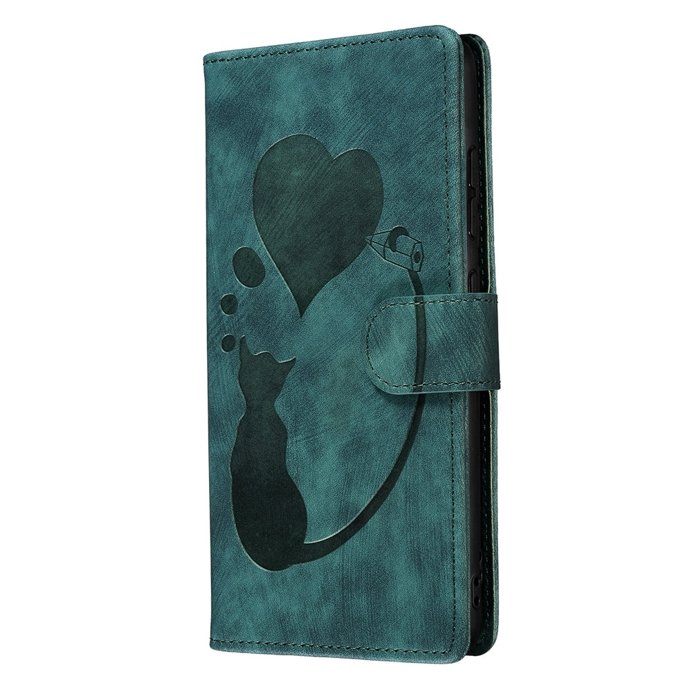 Xiaomi Redmi Note 12 5G Global Pen Heart Cat Embossed Leather Phone Case with Wear-Resistant TPU+PU, Lightweight Wallet Stand Function, and Precise Cutouts for Ultimate Protection