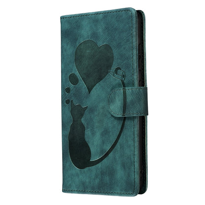 Xiaomi Redmi Note 12 5G Global Pen Heart Cat Embossed Leather Phone Case with Wear-Resistant TPU+PU, Lightweight Wallet Stand Function, and Precise Cutouts for Ultimate Protection