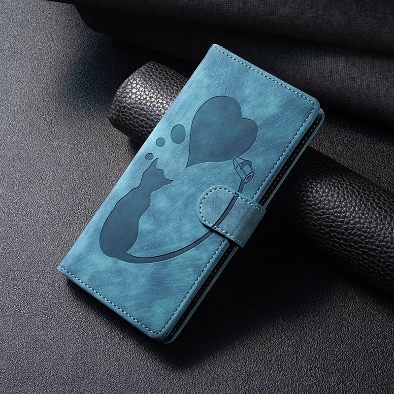 Xiaomi Redmi Note 12 5G Global Pen Heart Cat Embossed Leather Phone Case with Wear-Resistant TPU+PU, Lightweight Wallet Stand Function, and Precise Cutouts for Ultimate Protection