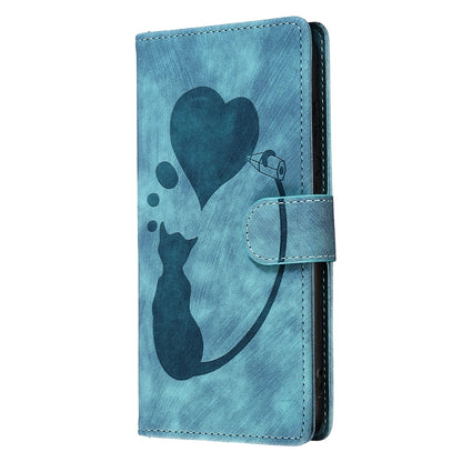 Xiaomi Redmi Note 12 5G Global Pen Heart Cat Embossed Leather Phone Case with Wear-Resistant TPU+PU, Lightweight Wallet Stand Function, and Precise Cutouts for Ultimate Protection