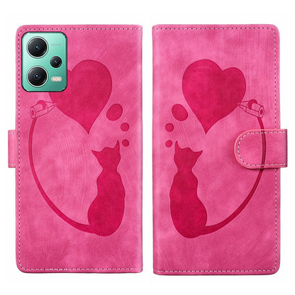 Xiaomi Redmi Note 12 5G Global Pen Heart Cat Embossed Leather Phone Case with Wear-Resistant TPU+PU, Lightweight Wallet Stand Function, and Precise Cutouts for Ultimate Protection