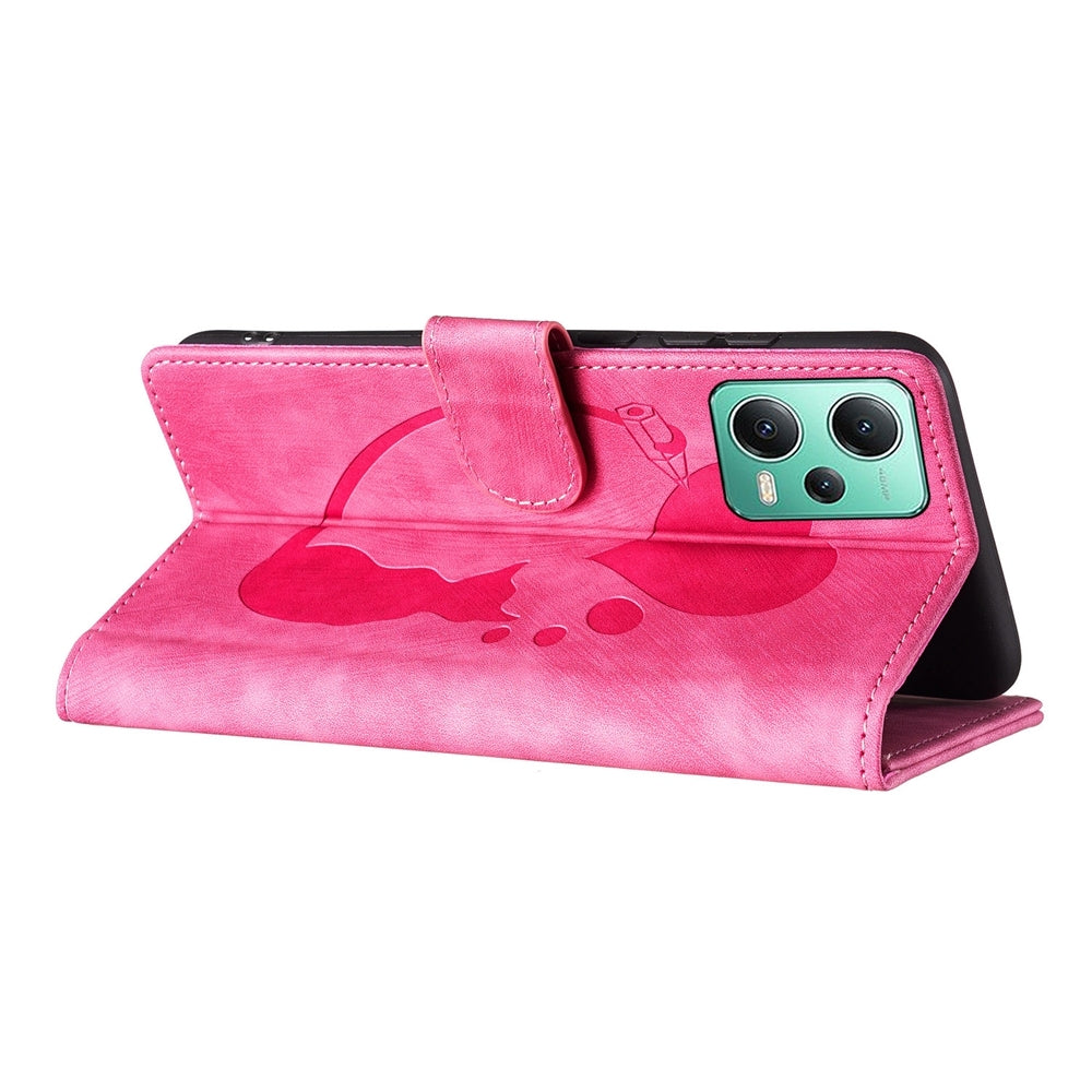 Xiaomi Redmi Note 12 5G Global Pen Heart Cat Embossed Leather Phone Case with Wear-Resistant TPU+PU, Lightweight Wallet Stand Function, and Precise Cutouts for Ultimate Protection