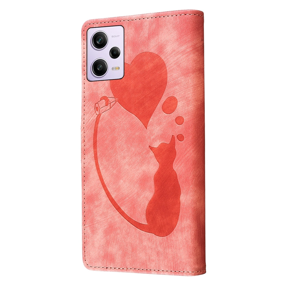 Xiaomi Redmi Note 12 Pro 5G Global Pen Heart Cat Embossed Leather Phone Case with Wear-Resistant TPU+PU, Lightweight Wallet Stand Function, and Precise Cutouts for Ultimate Protection