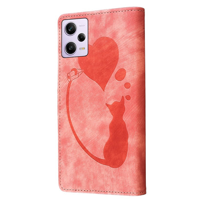 Xiaomi Redmi Note 12 Pro 5G Global Pen Heart Cat Embossed Leather Phone Case with Wear-Resistant TPU+PU, Lightweight Wallet Stand Function, and Precise Cutouts for Ultimate Protection
