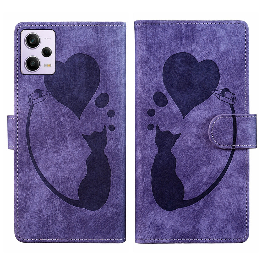 Xiaomi Redmi Note 12 Pro 5G Global Pen Heart Cat Embossed Leather Phone Case with Wear-Resistant TPU+PU, Lightweight Wallet Stand Function, and Precise Cutouts for Ultimate Protection