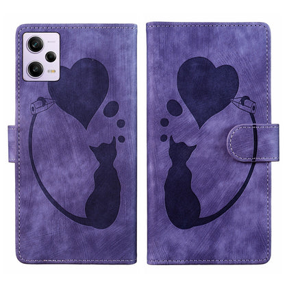 Xiaomi Redmi Note 12 Pro 5G Global Pen Heart Cat Embossed Leather Phone Case with Wear-Resistant TPU+PU, Lightweight Wallet Stand Function, and Precise Cutouts for Ultimate Protection