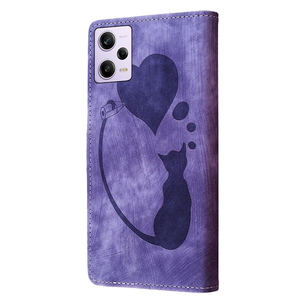 Xiaomi Redmi Note 12 Pro 5G Global Pen Heart Cat Embossed Leather Phone Case with Wear-Resistant TPU+PU, Lightweight Wallet Stand Function, and Precise Cutouts for Ultimate Protection