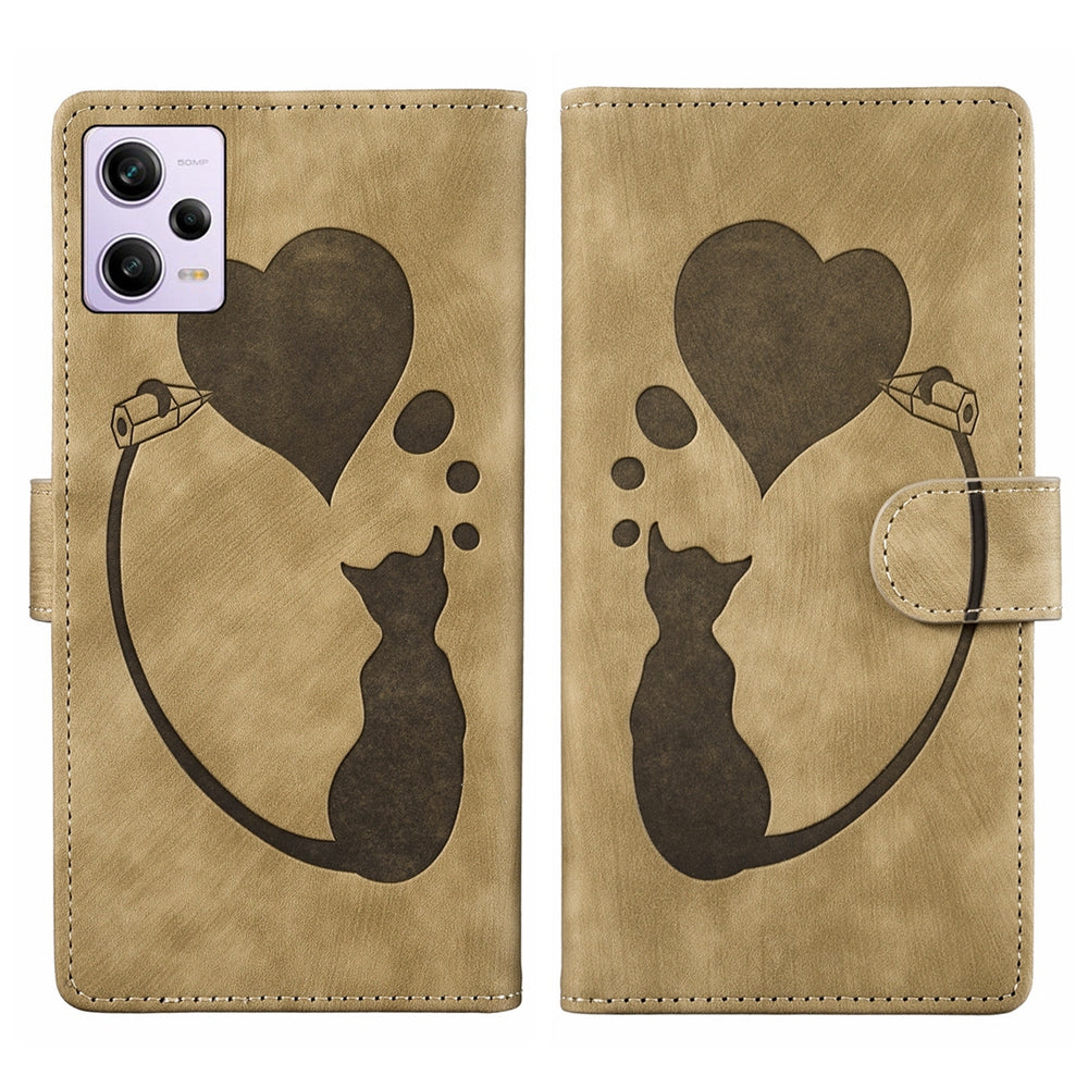 Xiaomi Redmi Note 12 Pro 5G Global Pen Heart Cat Embossed Leather Phone Case with Wear-Resistant TPU+PU, Lightweight Wallet Stand Function, and Precise Cutouts for Ultimate Protection