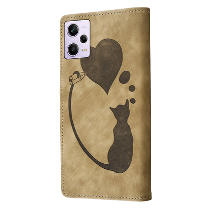 Xiaomi Redmi Note 12 Pro 5G Global Pen Heart Cat Embossed Leather Phone Case with Wear-Resistant TPU+PU, Lightweight Wallet Stand Function, and Precise Cutouts for Ultimate Protection