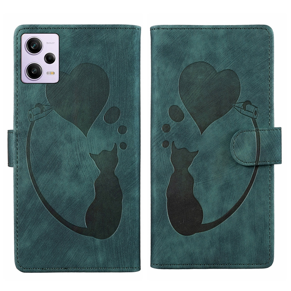 Xiaomi Redmi Note 12 Pro 5G Global Pen Heart Cat Embossed Leather Phone Case with Wear-Resistant TPU+PU, Lightweight Wallet Stand Function, and Precise Cutouts for Ultimate Protection