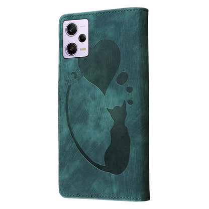 Xiaomi Redmi Note 12 Pro 5G Global Pen Heart Cat Embossed Leather Phone Case with Wear-Resistant TPU+PU, Lightweight Wallet Stand Function, and Precise Cutouts for Ultimate Protection
