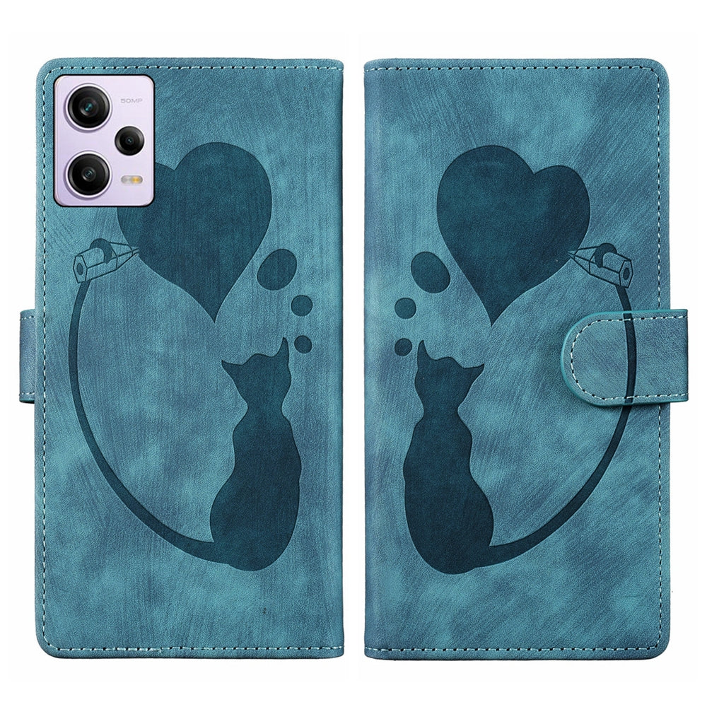Xiaomi Redmi Note 12 Pro 5G Global Pen Heart Cat Embossed Leather Phone Case with Wear-Resistant TPU+PU, Lightweight Wallet Stand Function, and Precise Cutouts for Ultimate Protection