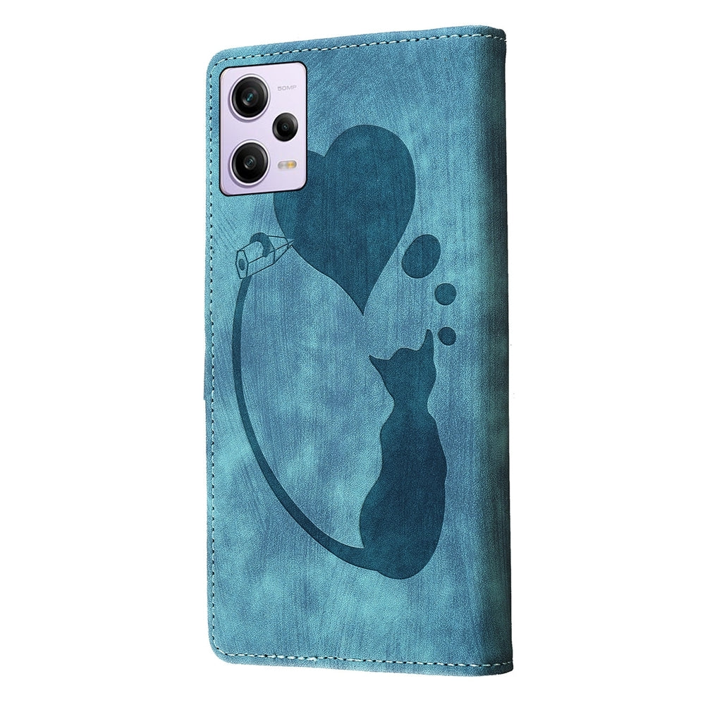 Xiaomi Redmi Note 12 Pro 5G Global Pen Heart Cat Embossed Leather Phone Case with Wear-Resistant TPU+PU, Lightweight Wallet Stand Function, and Precise Cutouts for Ultimate Protection