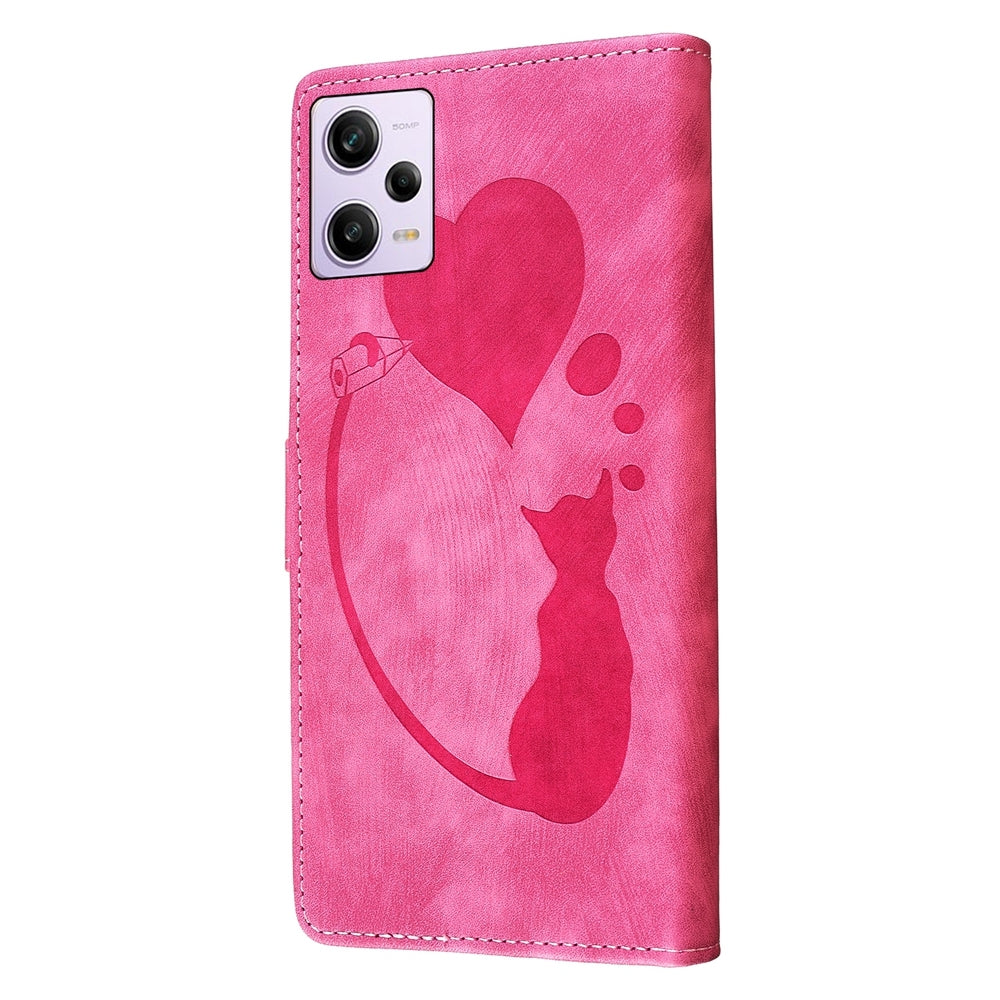 Xiaomi Redmi Note 12 Pro 5G Global Pen Heart Cat Embossed Leather Phone Case with Wear-Resistant TPU+PU, Lightweight Wallet Stand Function, and Precise Cutouts for Ultimate Protection